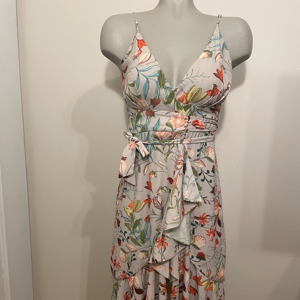 Floral high low cross tie dress